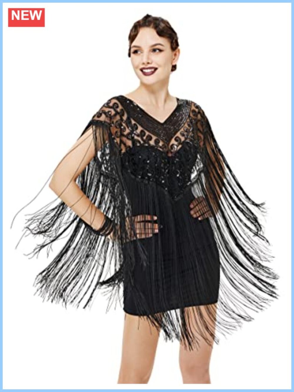 Fringed Sequin Beaded Evening Wrap Shawl 1920s Gatsby Cover Up